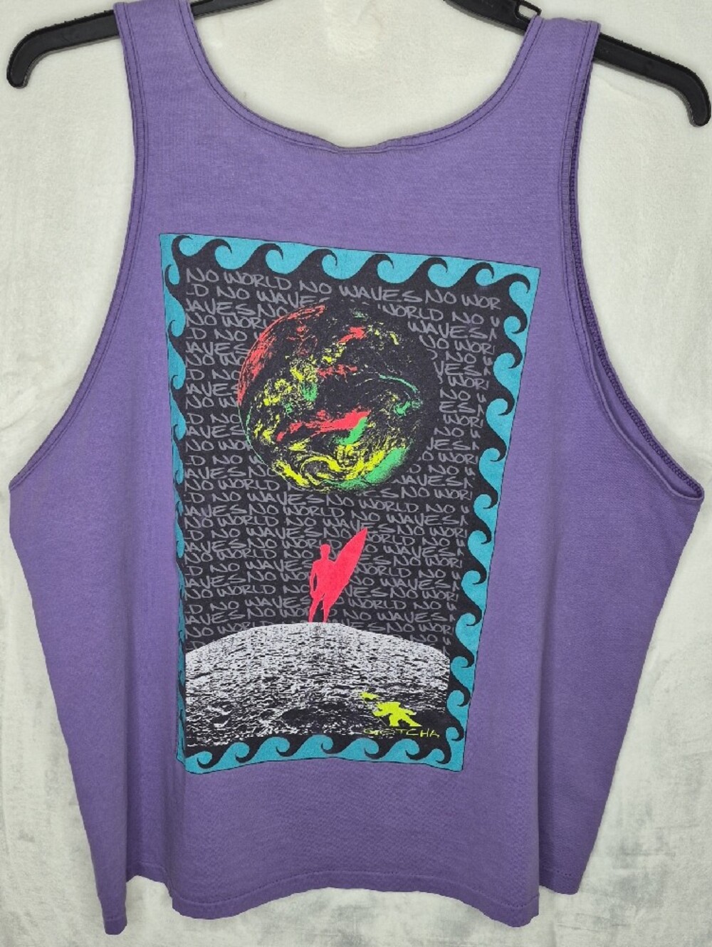 Vintage 90s Gotcha Graphic Tank Top Purple No World No Wave Single Stitch XL